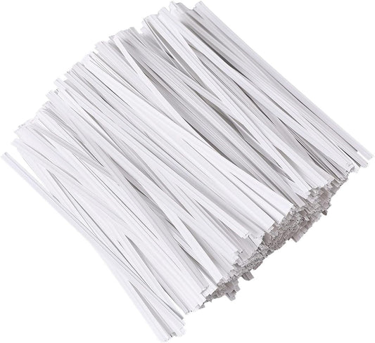 DGTANGYIN 500 Pcs 5" White Paper Twist Ties, for Party Cello Candy Bread Coffee Bags Cake Pops
