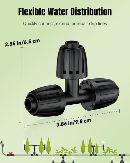 Pawfly 15 Pcs Drip Irrigation Fittings for 1/2 Inch Irrigation Tubing (1/2" ID x 0.64" OD), 1/2" Drip Line T Connectors with Anti-Drop Lock Nuts, Barbed Tees for Garden Irrigation System