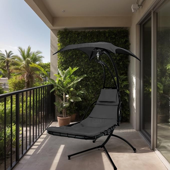 Outdoor Swing Chaise Lounge Replacement 2 pcs Cushion and Canopy,for Patio Furniture Hanging Hammock Chair Pad, Sun Resistant Breathable Waterproof