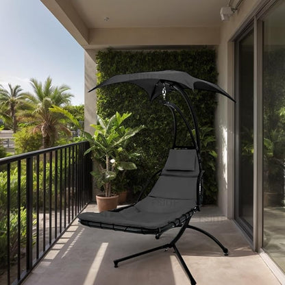 Outdoor Swing Chaise Lounge Replacement 2 pcs Cushion and Canopy,for Patio Furniture Hanging Hammock Chair Pad, Sun Resistant Breathable Waterproof