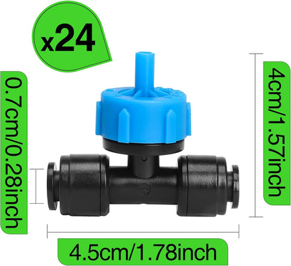 MXIC 24 Pack Push-to-Fit Drip Irrigation Emitters, Leak-Proof Pressure Compensating Drip Emitters, Constant Water Flow 1gph Drip Emitters for 1/4 Inch Tubing