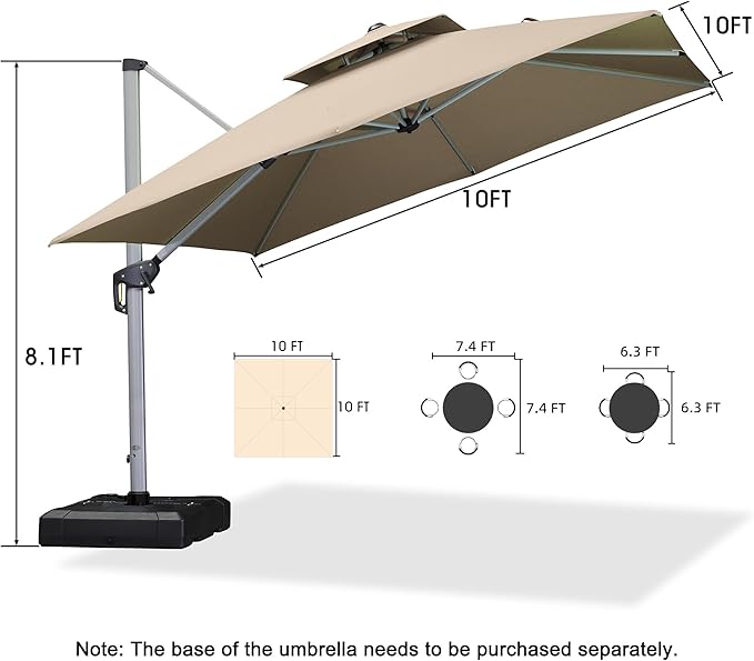PURPLE LEAF 10ft Patio Umbrella Outdoor Square Large Cantilever Windproof Offset and Heavy Duty Sun Umbrella for Garden Deck Pool, Beige
