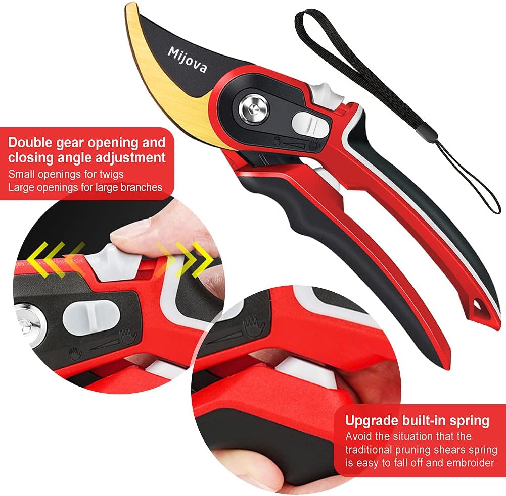 Garden Pruners, Heavy Duty Garden Clippers, Pruning Shears with Adjustable Thumb Lock, Hand Gardening Tools Pruners, High Carbon Steel Sharp Gardening Scissors