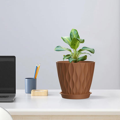 4 inch Small Plastic Nursery Pots, Seedling Pots, 5 Set Water Ripples Plant Pots for Indoor Plants, Flower Pots with Drainage Holes and Saucers, Seed Starter Pots for Succulent, Colorful