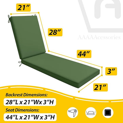 AAAAAcessories Outdoor Chaise Lounge Cushions, Waterproof, Fade-Resistant Patio Furniture Replacement Cushions, 72" x 21" x 3", Dark Moss Green