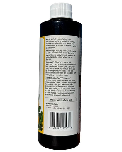 Farmer's Secret Citrus Tree Booster Fertilizer (8oz) - Super Concentrated - Formulated for All Citrus Trees Including All Types of Lemons, Limes, and Oranges - Outdoor and Indoor/Container Trees