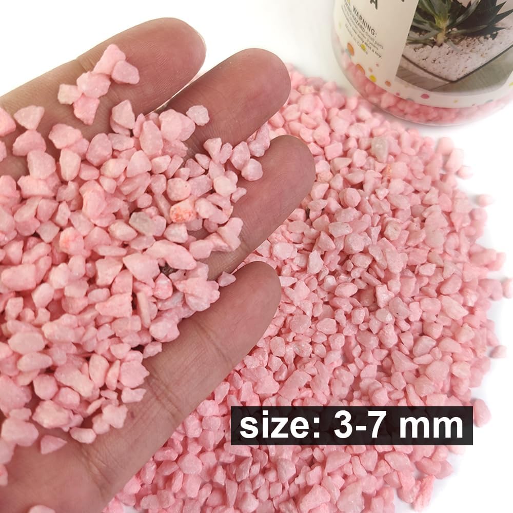 HappyFiller 2-5mm Pink Pea Gravel,Fairy Garden Mini Rocks,Terrarium Decor Pebble Stones,Succulent Caucts Planter Topper Dressing,Indoor Plants Granules,Aquarium Fish Tank,1.1 LB