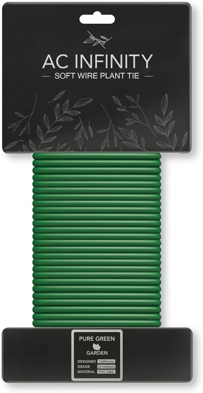 AC Infinity Soft Twist Ties, 10m (32.8 ft.) All-Purpose Reusable Green Wire Plant Ties, for Gardening, Plant Support, and Home Office Organization