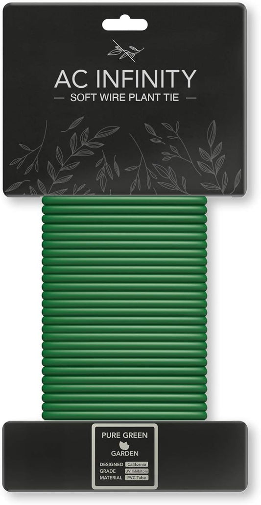 AC Infinity Soft Twist Ties, 10m (32.8 ft.) All-Purpose Reusable Green Wire Plant Ties, for Gardening, Plant Support, and Home Office Organization