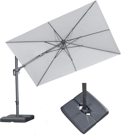 PURPLE LEAF 10' X 6.5' Swivel Outdoor Patio Aluminum Umbrella with Base Left-right Tilting Cantilever Offset Umbrella with UV Resistant Heavy Duty Fabric for Deck Pool Patio Backyard, Pebble Grey