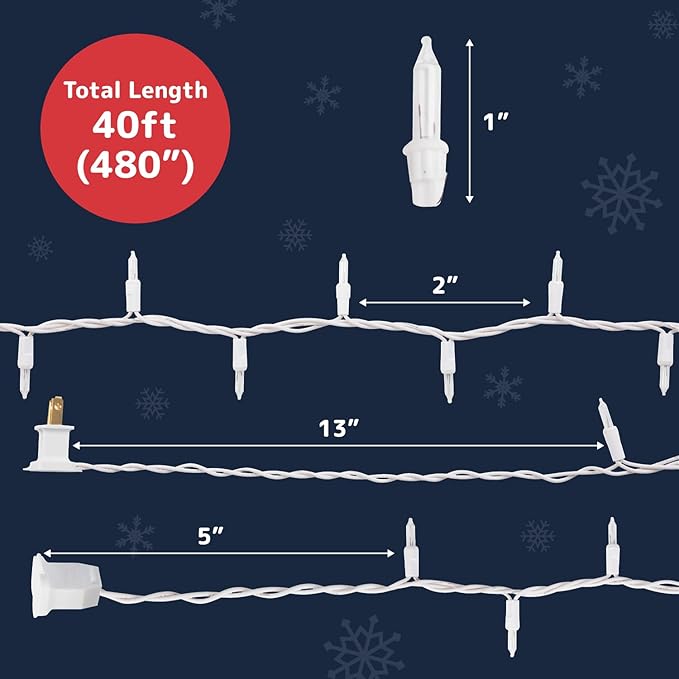 PREXTEX 200 Count Clear Christmas Lights - 40 ft Warm White Xmas Lights String Bulbs with White Wire for Indoor and Outdoor Holiday Decor, Trees and More