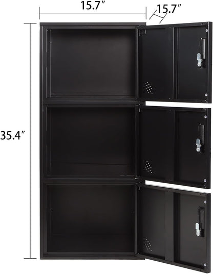 3 Door Metal Storage Locker Cabinet for Office, Home, Gym, School, Steel Cabinet to Storage File, Toys, Shoes and Sports Equipment, Locker Organizer for Gym Office Bedroom (3 Door, Black)
