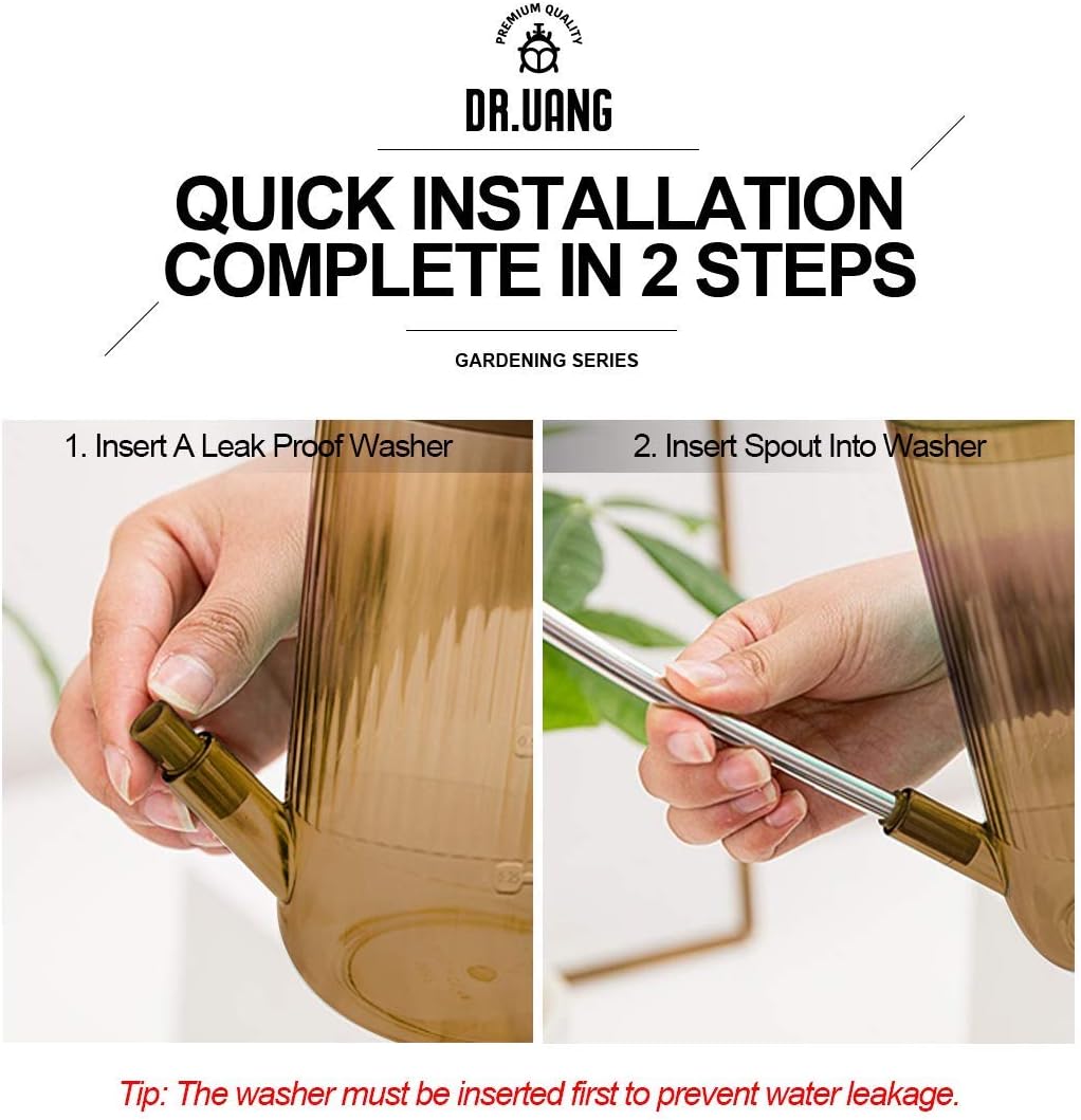 Small Watering Can Indoor Plants with Long Spout (1L, Amber Brown)