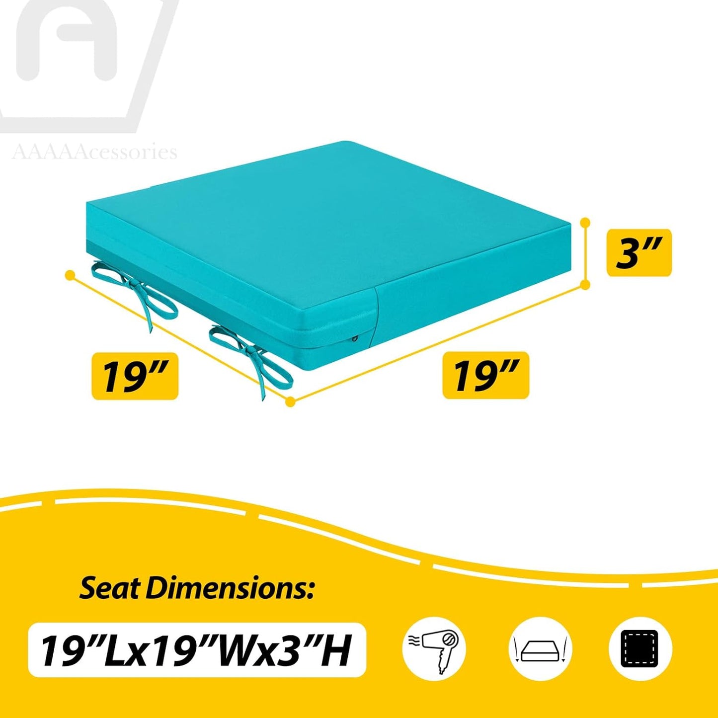 AAAAAcessories Outdoor Seat Cushions for Chairs, Waterproof, Fade-Resistant Patio Furniture Replacement Cushions, 19" x 19" x 3", Set of 2, Turquoise