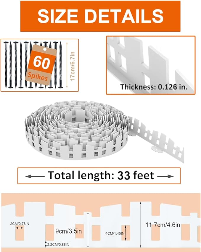 Garden Edging 33FT, Landscape Edging Borders [Extra Tall 4.6IN ] Flexible Lawn Edging Kit with 60pcs Stakes,Mini Plastic Fence for Tree Flowerbeds Grass Yard -White-1