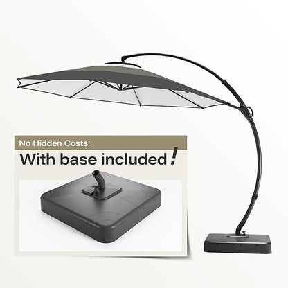 LAUSAINT HOME Outdoor Patio Umbrella with Base, 11 FT Deluxe Curvy Cantilever Umbrella Heavy Duty Offset Hanging Umbrella with 360° Rotation for Market, Pool, Garden, Backyard(Gradient Green)