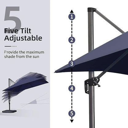 PURPLE LEAF 9' X 11.5' Patio Umbrella Outdoor Cantilever Rectangle Umbrella Aluminum Offset Umbrella with 360-degree Rotation for Garden Deck Pool Patio, Navy Blue