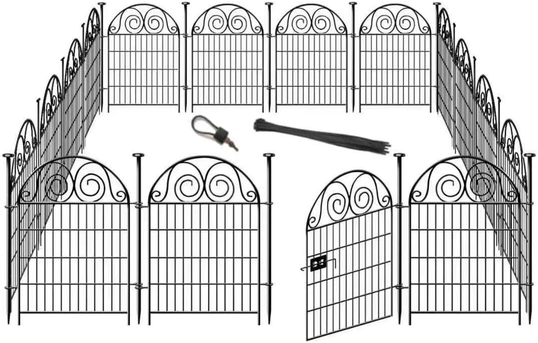Tall Garden Animal Barrier Fence With Gate,40 in(H)×27 in(L) 12 Panels Dog Digging Fence Barrier, Black Metal Temporary Fences, Reusable Defense Fencing For Outdoor Yard. Total 26.2 Ft│Patented