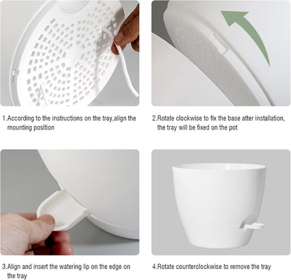 Large Self Watering Pots, 12/10/9 Plastic Planters with High Drainage Holes and Deep Reservoir for Indoor Outdoor Garden Plants and Flowers, White