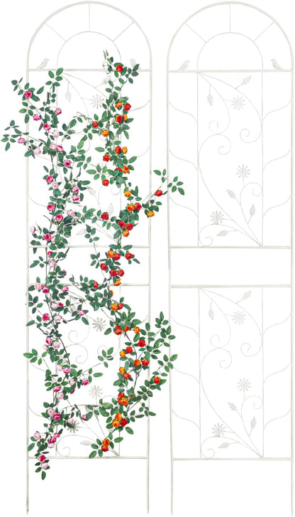 Sungmor Metal Trellises for Climbing Plants, Overall 20 Inch Width & 82.5 Inch Tall, 2PC White Pack, Decorative Retro Style Trellis Fence Panels, Garden Plant Support, Flower Rose Climbing Rack
