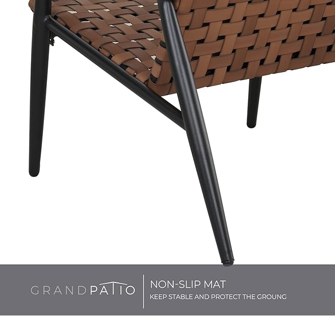 Grand patio Chairs Set of 2 Leather- Look Wicker Outdoor Chairs with Powder Coated Aluminum Frame Outdoor Bistro Set for Garden Backyard Balcony Brown