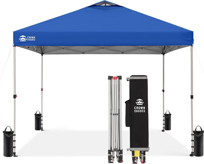 CROWN SHADES 12x12 Pop Up Canopy Outside Canopy, Patented One Push Tent Canopy with Wheeled Carry Bag, Bonus 8 Stakes and 4 Ropes, Blue