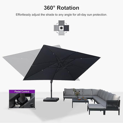 PURPLE LEAF 10' × 13' Patio Cantilever Umbrella Outdoor Rectangle Adjustable Offset Umbrellas with 360-degree Rotation and 8 Heavy Duty Metal Ribs for Garden Deck Pool Gray