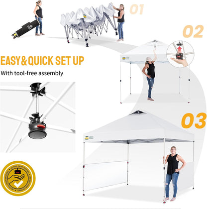 CROWN SHADES 10x10 Pop up Canopy Tent Instant Canopy with 150D Silver Coated Fabric Including 2 Half Sidewalls, 4 Ropes, 8 Stakes, 4 Weight Bags, STO 'N Go Bag, White
