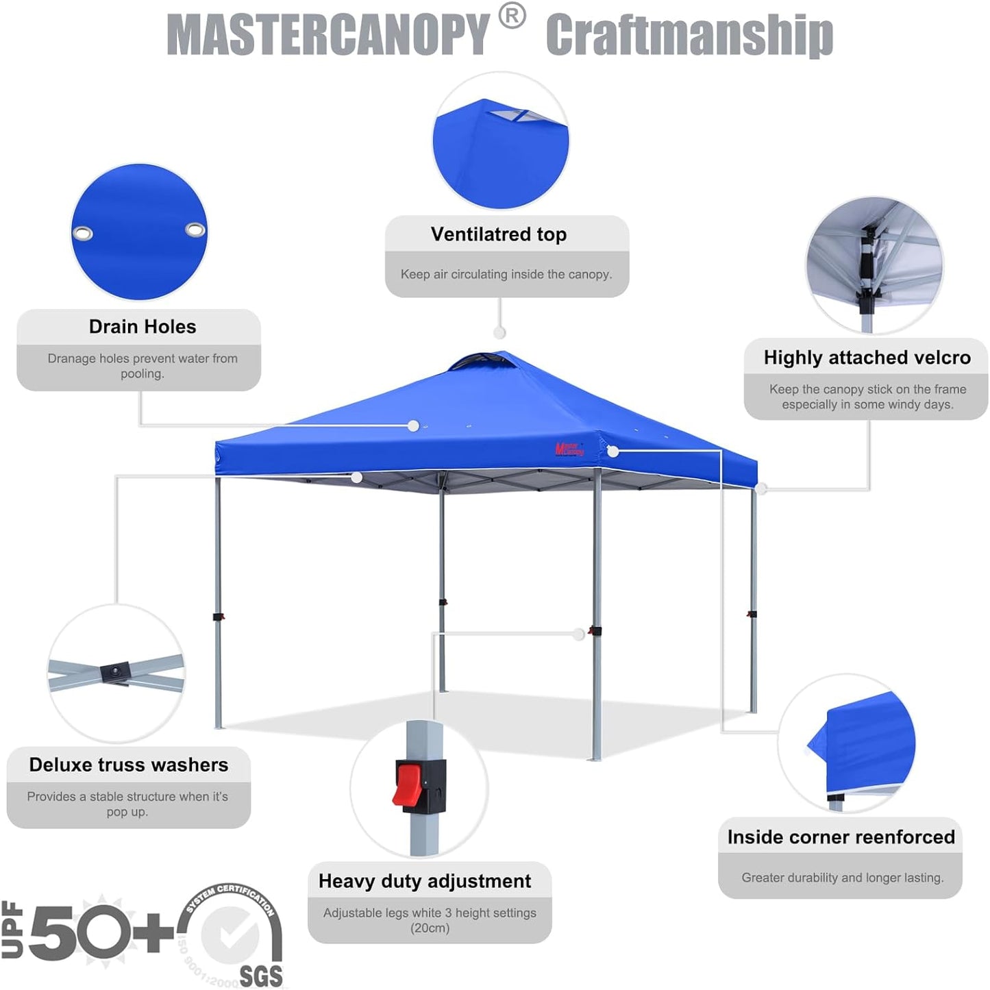 MASTERCANOPY Durable Pop-up Canopy Tent with Roller Bag (10x10, Blue)