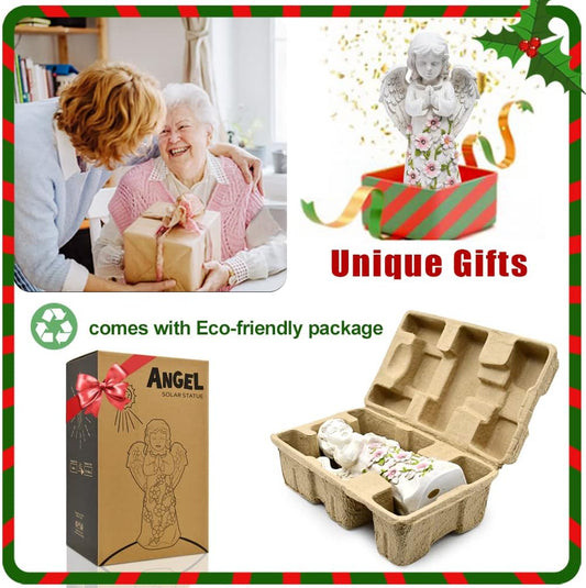 Nacome Garden Outdoor Statues Angel with Succulent and 7 LED Lights – Lawn Decor for Patio, Balcony, Yard Ornament - Unique Housewarming Gifts