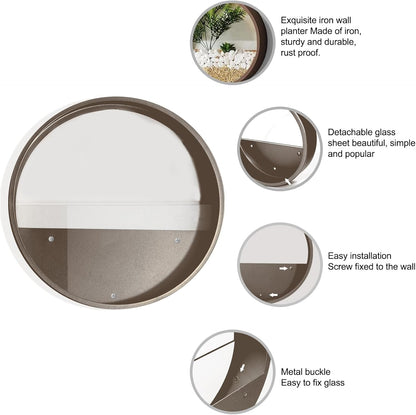 3 Pack Set Wall Planters,Modern Round Glass Wall Planter Succulent Planter Circle Iron Hanging Planter Vase for Herb,Small Cactus Perfect for Balcony, Room and Patio Decor (Coffee)