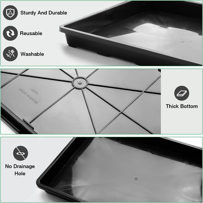 10 Pack Nursery Pots Trays (17"x11"x2"), Plastic Flat Seed Starter Trays, Durable Carrying Seedling Starter Tray, Reusable Tray for Planting and Collecting Drainage Water (Black)