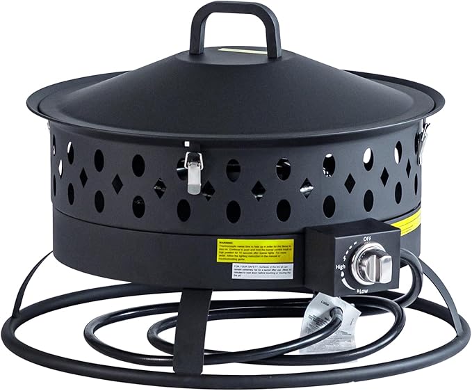 22 Inch Portable Propane Fire Pit,Gas Fire Pit for Outside with Lid & Handle, Smokeless Gas Firepit Bowl with Lava Rocks,Outdoor Propane Firepits for Camping,Patio,Yard,Bonfire.(Black)