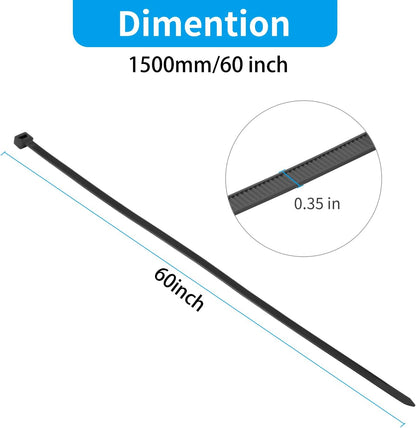 XINGO 60 inch Black Zip Ties Heavy Duty 20 PCS,200 LBS Ultra Strong Plastic Wire Ties, Large Cable Ties Extra Long Tie Wraps, Indoor and Outdoor UV Resistant