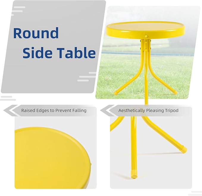 Patio Bistro Set Retro Metal Outdoor Seating Set Conversation Set 3 Pieces, 2 C-Spring Motion Armchairs and Round Side Table, for Porch, Lawn, Garden, Yellow