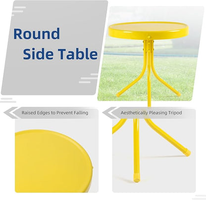 Patio Bistro Set Retro Metal Outdoor Seating Set Conversation Set 3 Pieces, 2 C-Spring Motion Armchairs and Round Side Table, for Porch, Lawn, Garden, Yellow