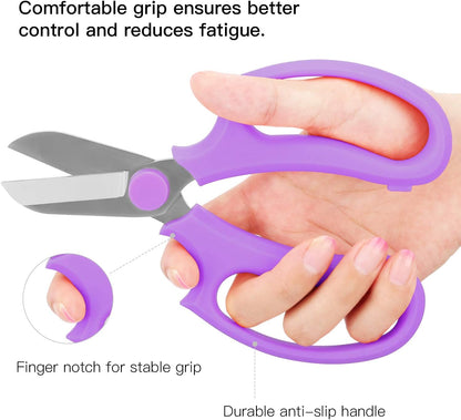 Flower Scissors, Strong Floral Shears, Premium Steel Garden Pruning Shears Floral Fruits Leaf Scissors Hand Pruner Snip Trimming Tool for Gardening Flower Arrangement, Purple
