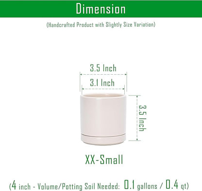 D'vine Dev Set of 2 Plants Pots, 3.5 Inch Ceramic Planter Pot for Plants with Drainage Hole and Saucer, Oatmeal, 94-V-A-8