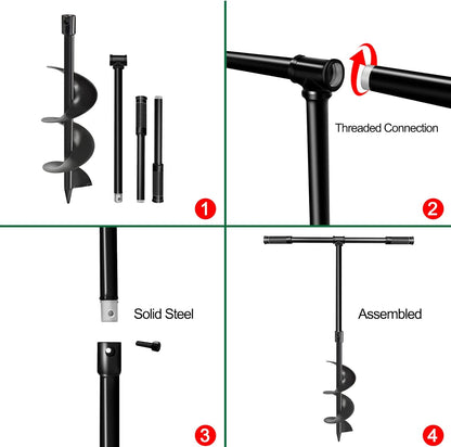 LONGRUN Manual Garden Hole Digging Drill Bit, Hand Drill Auger Post Hole Digger for Planting, Spiral Drill Planter for Bulb, Flower, Tree, Seedlings, Bedding Plants, Umbrella, Fence Holes-6"x 38"