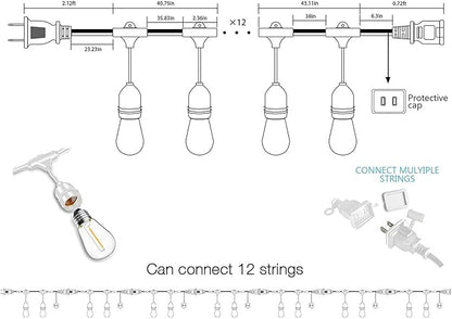 Banord Outdoor String Lights, 48FT Waterproof Patio Lights with 1W Dimmable LED Bulbs, White Hanging String Lights for Outdoor Backyard, Garden, Deck, Porch, Gazebo, Balcony, Camping, Party