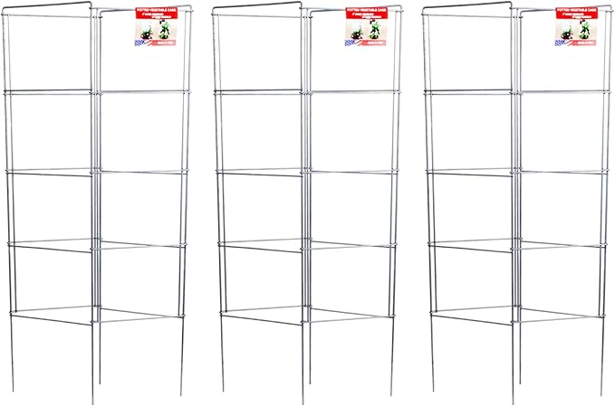 Cedar Ridge Square Foldable Potted Vegetable Cage – Heavy-Duty Plant Support for Containers & Small-Space Gardens – Ideal for Tomatoes, Peppers & Climbing Plants. Made in USA (9x40) – 3-Pack