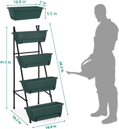 OYEAL Raised Garden Bed 4 Tier Vertical Garden Planters Indoor Outdoor Raised Planter Box with Legs Elevated Herb Garden Planter for Flowers Vegetables Plants, Green