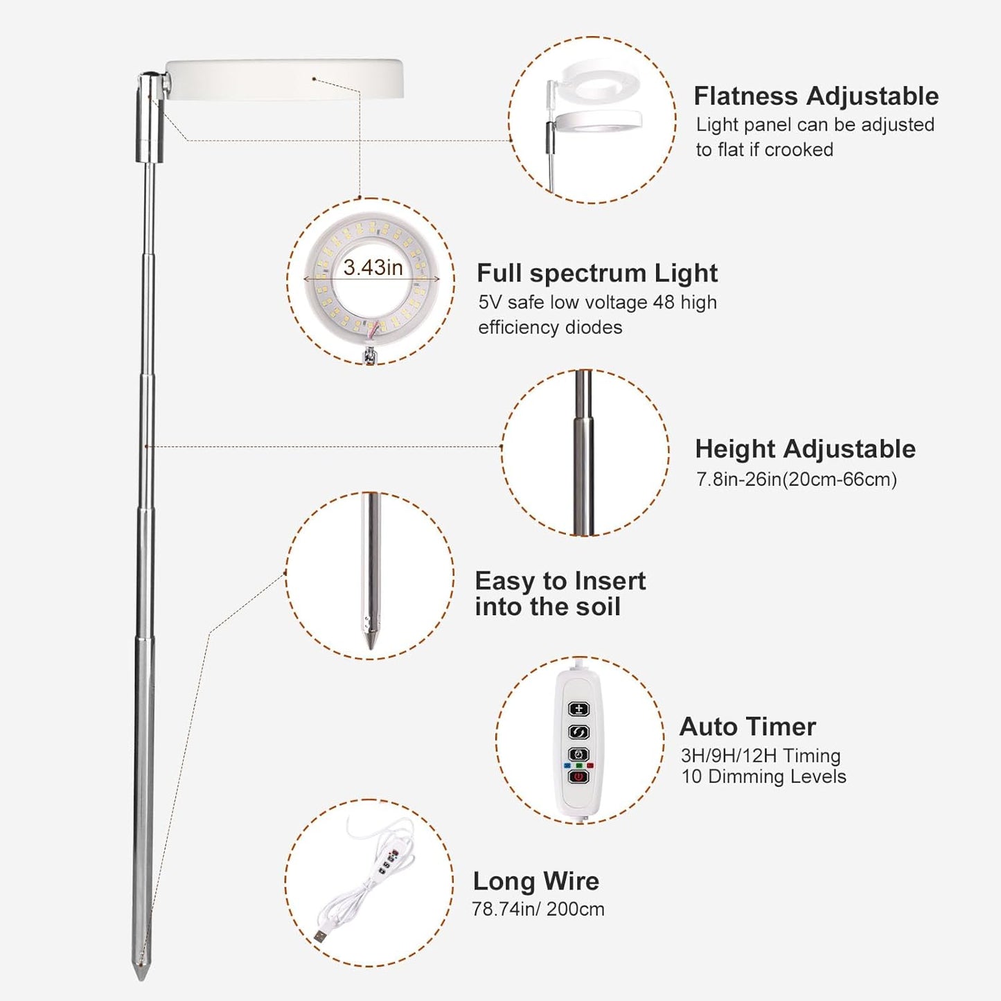 Grow Lights for Indoor Plants Small Potted - Full Spectrum, Auto 3/9/12H Timer, 10-Level Dimming & Adjustable Height - Compact Grow Light for Succulents, Herbs, Foliage in Home/Office (White,2PACKS)