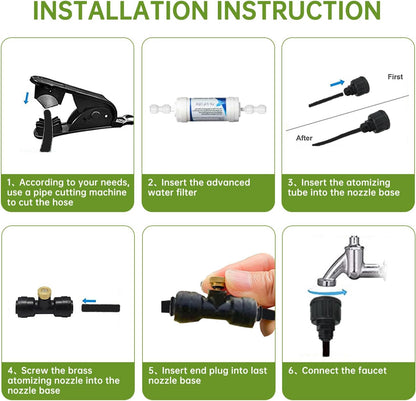 75FT Outdoor Misting Cooling System‌ - Patio Garden Kit with ‌Brass Nozzles & UV Tubing‌, DIY Install for ‌Pool, BBQ, Greenhouse‌, Water-Saving High Pressure Cooler