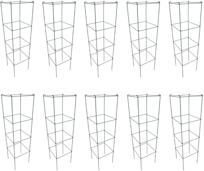 Green Square Folding Tomato Cage Plant Support Stake Tower 12 inch by 46 inch, Pack of 10 Sets