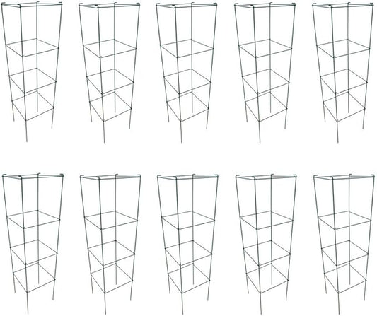 Green Square Folding Tomato Cage Plant Support Stake Tower 12 inch by 46 inch, Pack of 10 Sets
