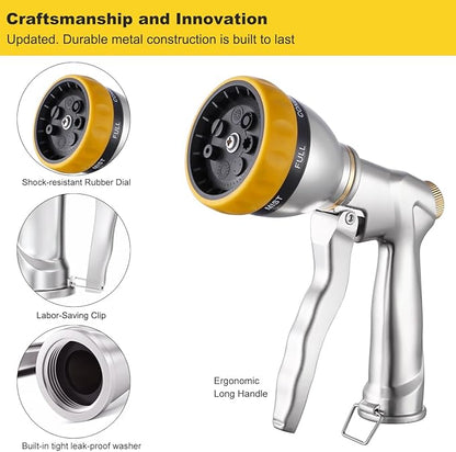 FANHAO Garden Hose Nozzle Sprayer, 100% Heavy Duty Metal Water Hose Sprayer with 7 Spray Patterns, High Pressure Spray Nozzle for Watering Plants & Lawns, Washing Cars & Pets