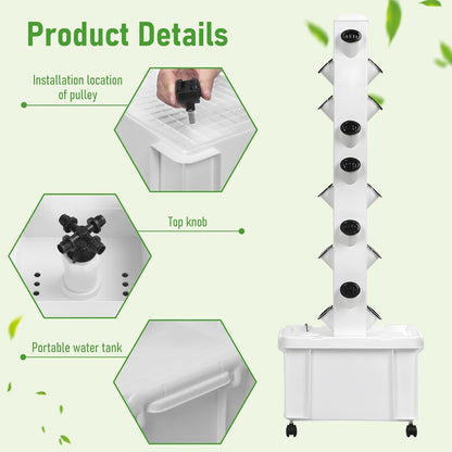 Set Hydroponic Growing Tower with 20L Tank, 6 Layers 30 Plants Indoor hydroponics Growing System kit, Soilless Cultivation Herbs Fruits Vegetables Vertical Planter Tower Kit (White pro)