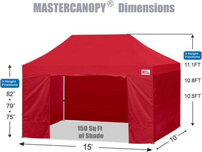 MASTERCANOPY Heavy Duty Pop-up Canopy Tent with Sidewalls (10x15,Red)