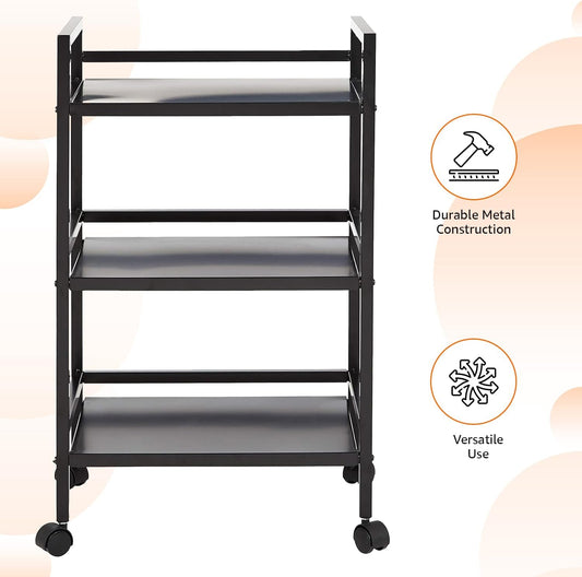 Amazon Basics 3-Tier Metal Rolling Cart, Black